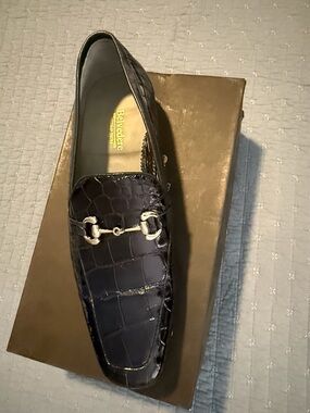Belvedere Men’s Navy Croc-Embossed Bit Slip-On Loafers